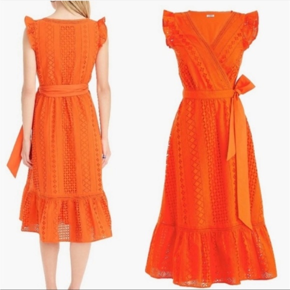 J. Crew Dresses & Skirts - J. Crew Orange Eyelet Wrap Dress Sz 0